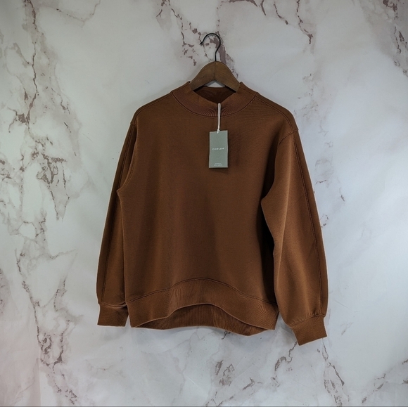 Everlane Sweatshirt Women XS Cocoa The ReNew Mock Neck Fleece Pullover Sweater - Picture 3 of 13